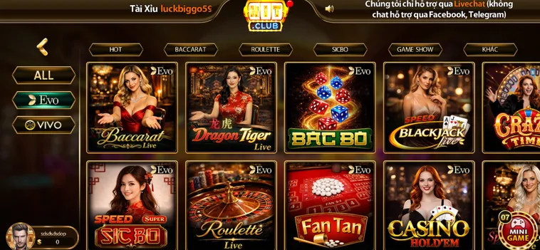 Các Trò Chơi Phổ Biến Trong LiveStream Casino HitClub Đẳng Cấp 2026